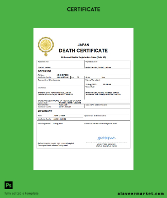 Japonya death Sertifika Word and PDF Şablon