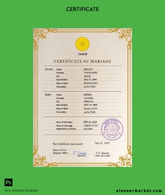 Japonya marriage Sertifika PSD Şablon