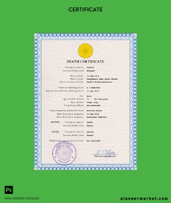 Japonya vital record death Sertifika PSD Şablon