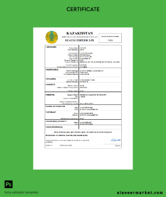 Kazakistan death Sertifika Word and PDF Şablon