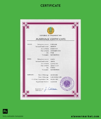 Kazakistan marriage Sertifika PSD Şablon