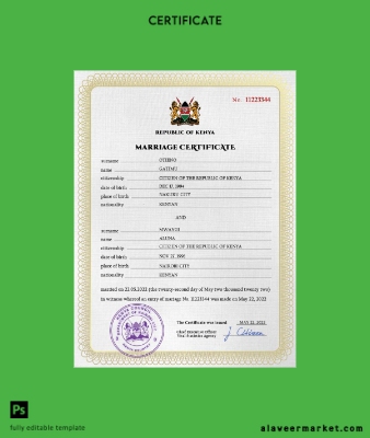Kenya marriage Sertifika PSD Şablon