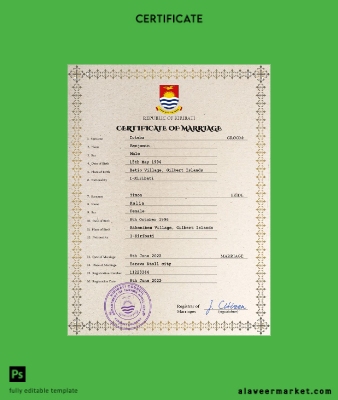 Kiribati marriage Sertifika PSD Şablon