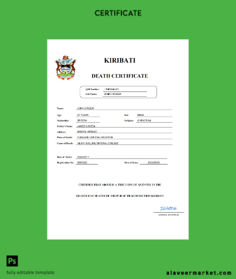 Kiribati vital record death Sertifika Word and PDF Şablon