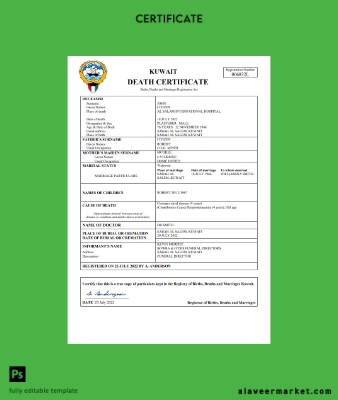 Kuveyt death Sertifika Word and PDF Şablon
