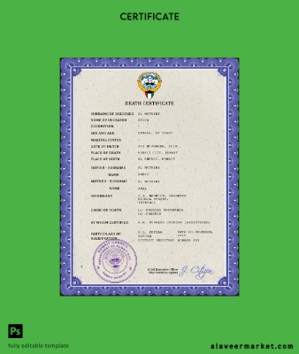 Kuveyt vital record death Sertifika PSD Şablon