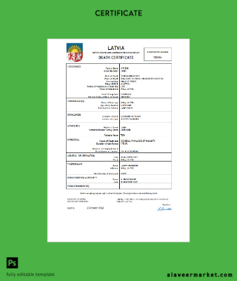 Letonya vital record death Sertifika Word and PDF Şablon