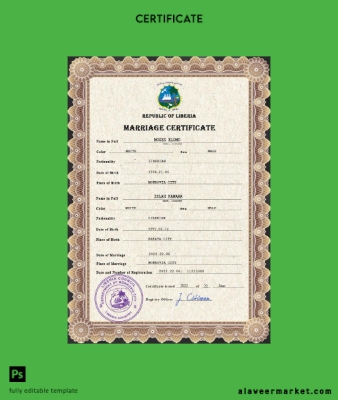 Liberia marriage Sertifika PSD Şablon