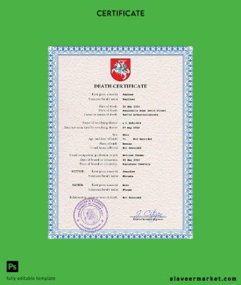 Litvanya death Sertifika PSD Şablon