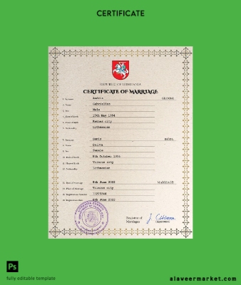 Litvanya marriage Sertifika PSD Şablon