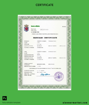 Lüksemburg marriage Sertifika Word and PDF Şablon