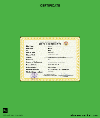 Lüksemburg vital record birth Sertifika PSD Şablon