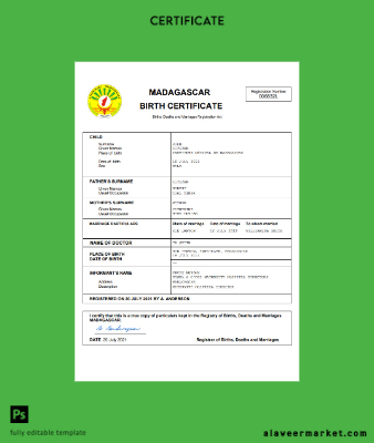 Gaz vital record birth Sertifika Word and PDF Şablon