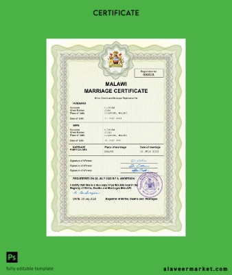 Malawi marriage Sertifika Word and PDF Şablon