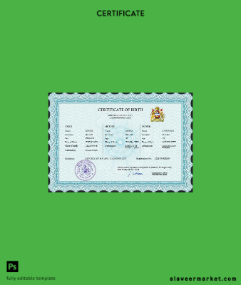 Malawi vital record birth Sertifika PSD Şablon