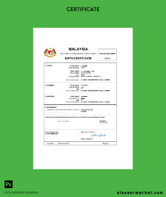 Malezya death Sertifika Word and PDF Şablon completely Düzenlenebilir