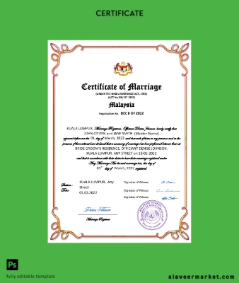 Malezya marriage Sertifika Word and PDF Şablon