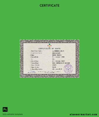 Maldives vital record death Sertifika PSD Şablon