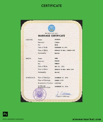 Mali marriage Sertifika PSD Şablon
