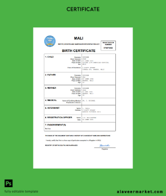 Mali vital record birth Sertifika Word and PDF Şablon