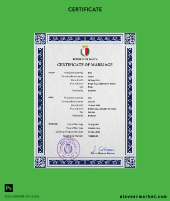 Malta marriage Sertifika PSD Şablon