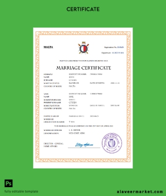 Malta marriage Sertifika Word and PDF Şablon