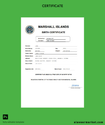 Marshall Islands vital record birth Sertifika Word and PDF Şablon