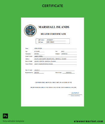 Marshall Islands vital record death Sertifika Word and PDF Şablon