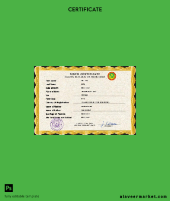 Mauritania birth Sertifika PSD Şablon