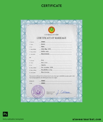 Mauritania marriage Sertifika PSD Şablon