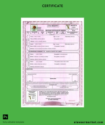 Meksika Civil registry marriage Sertifika