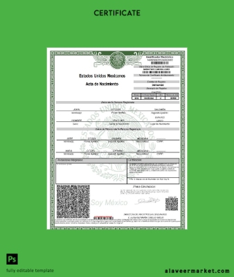 Meksika birth Sertifika Word and PDF Şablon version 2