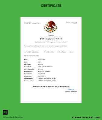 Meksika vital record death Sertifika Word and PDF Şablon