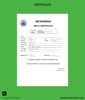 Micronesia vital record birth Sertifika Word and PDF Şablon