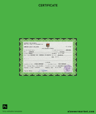 Moldova vital record birth Sertifika PSD Şablon