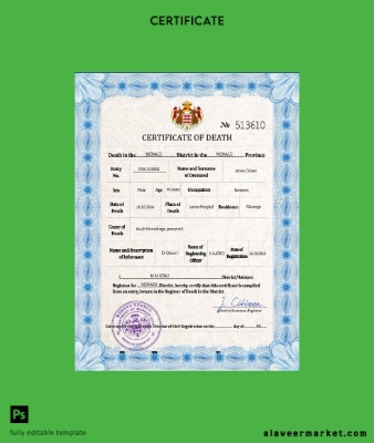 Monaco vital record death Sertifika PSD Şablon