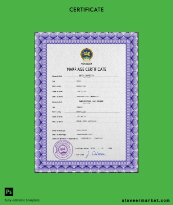 Moğolistan marriage Sertifika PSD Şablon