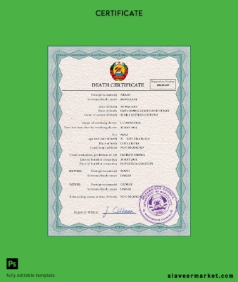 Mozambique vital record death Sertifika PSD Şablon