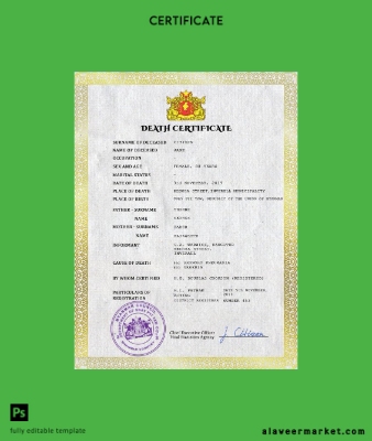 Myanmar death Sertifika PSD Şablon