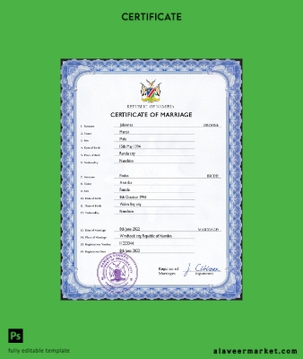 Namibia marriage Sertifika PSD Şablon
