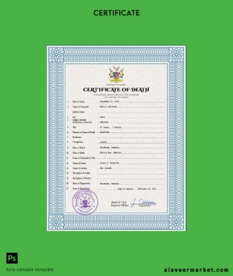 Namibia vital record death Sertifika PSD Şablon