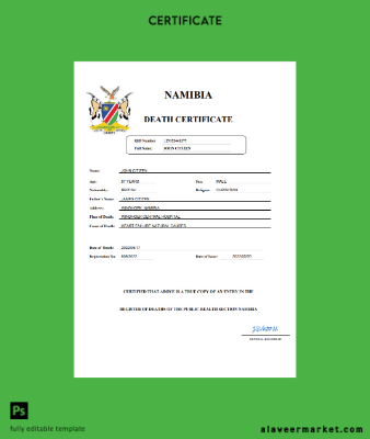 Namibia vital record death Sertifika Word and PDF Şablon