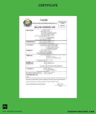 Nauru death Sertifika Word and PDF Şablon
