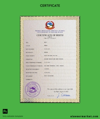 Nepal vital record birth Sertifika PSD Şablon