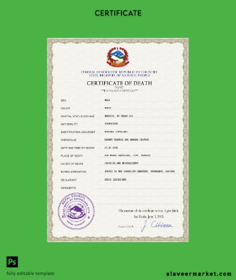 Nepal vital record death Sertifika PSD Şablon