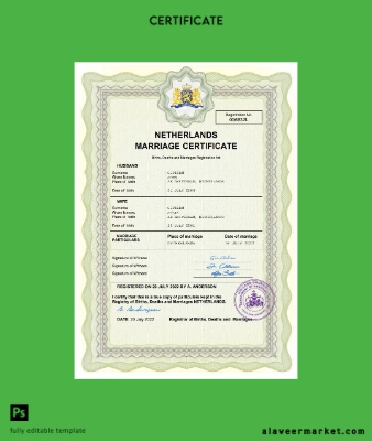 Hollanda marriage Sertifika Word and PDF Şablon