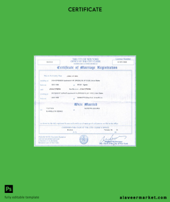 Yeni York Office of the city clerk marriage Sertifika