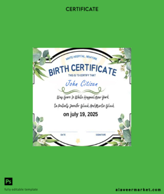 Yeni York White hospital Sertifika of birth