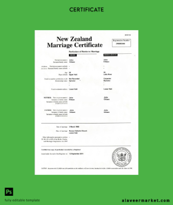 Yeni Zealand Registrar of births, deaths & marriages marriage Sertifika