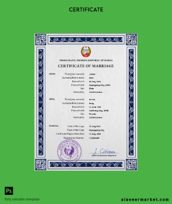 North Korea marriage Sertifika PSD Şablon